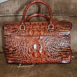 Brahmin Vintage Bag Crocodile Embossed Brown Handbag